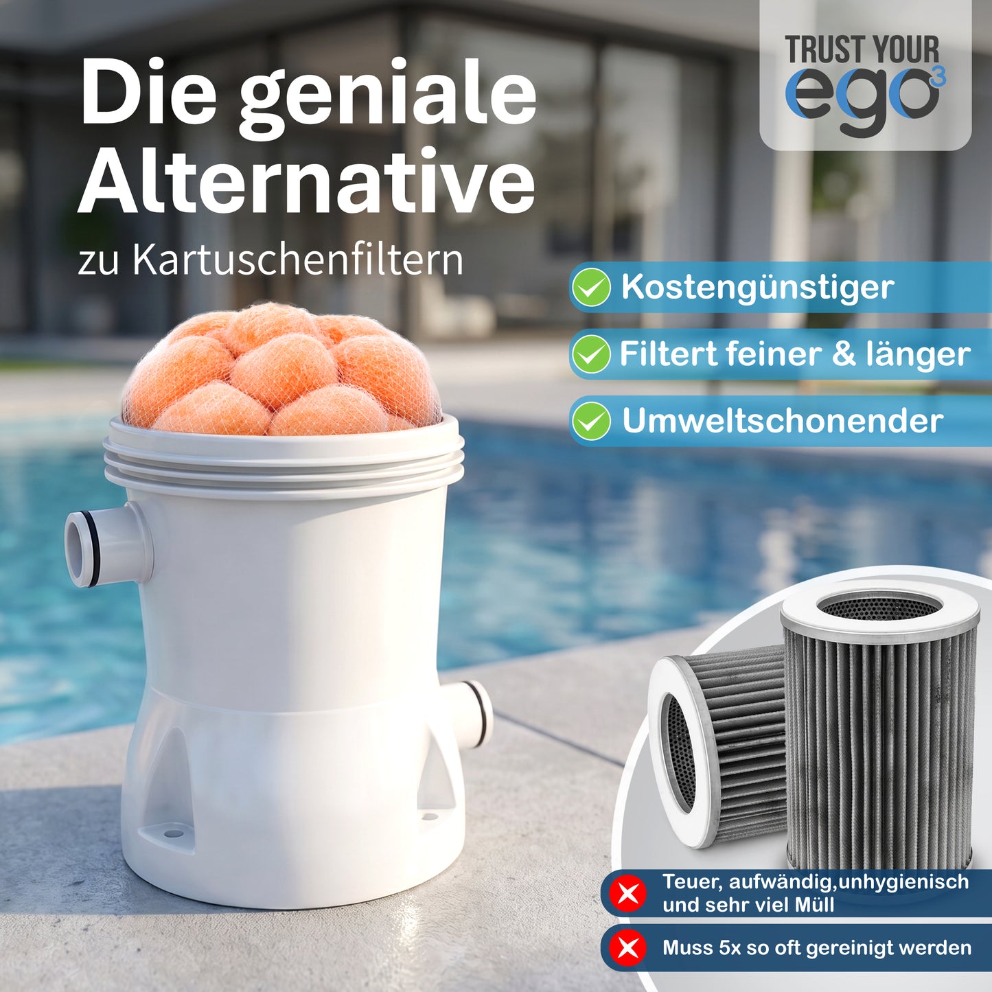 Pool Premium włókniste kulki filtracyjne (zamiennik wkładów do basenu) w siatce (2x) - samodesynfekujące się