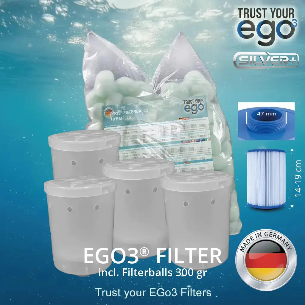 Set 1LW - 1 1/2" (ca. 46mm) FEIN Gewinde NIEDRIGER Filter für bestimmte Wellis Modelle inklusive 10 filterballs Füllungen  Komplettset