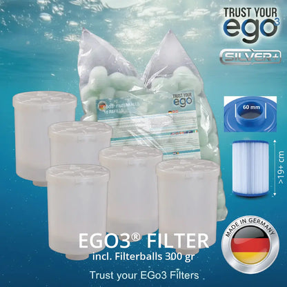 ZESTAW 3 = Drobne gwinty (60mm = 2" ZOLL) filtr do Artesian, Master Spas i innych, w tym 10 wkładów z kulek filtrujących