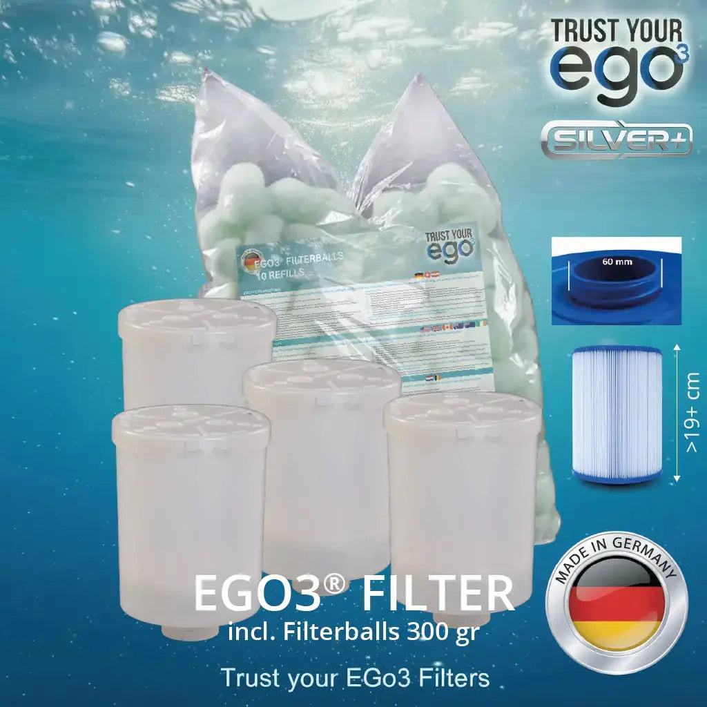 Set 4 JA – 2" (60mm) GROB Gewinde Filter für Jacuzzi inklusive 10 Filterballs Füllungen  Komplettset