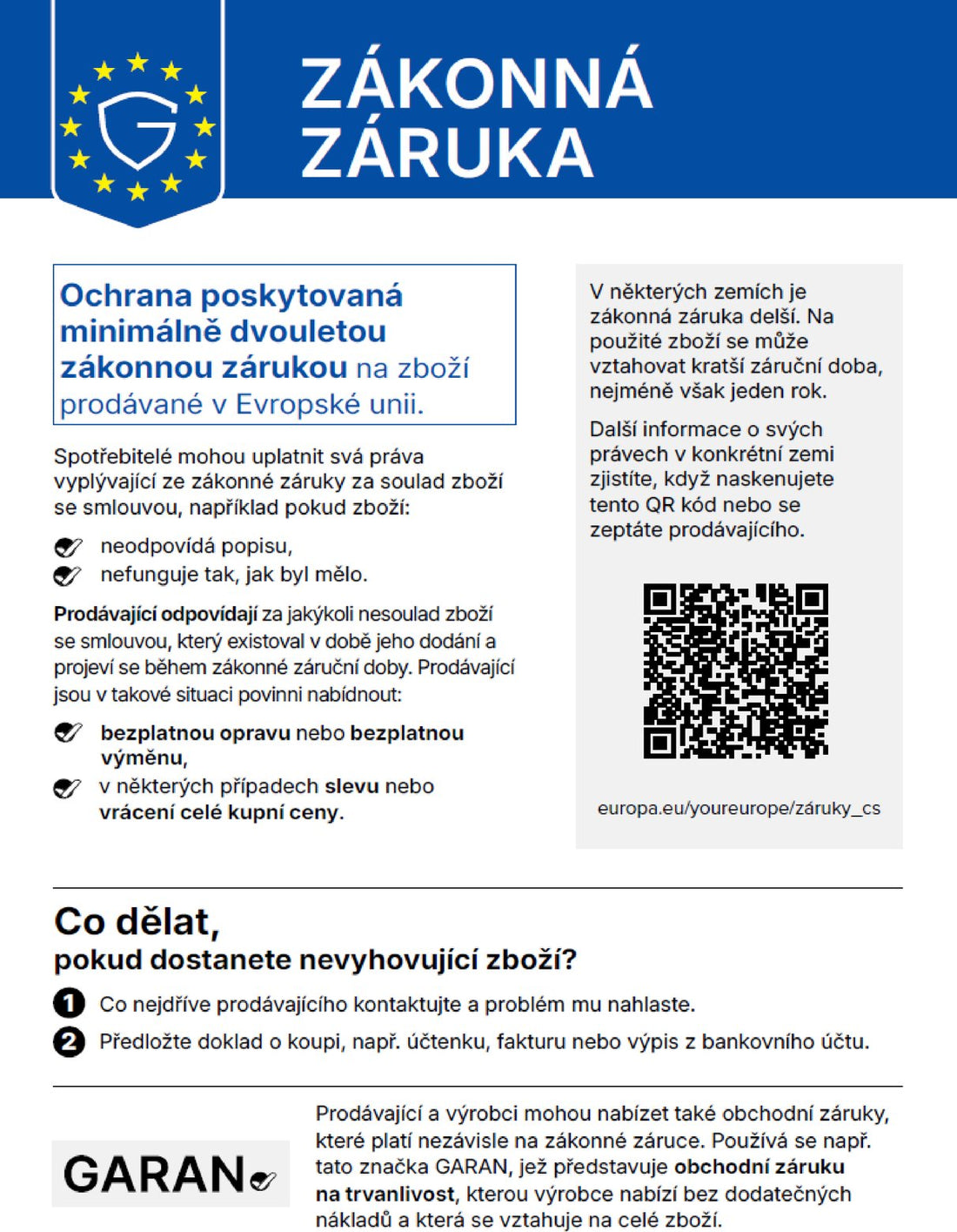 Upozornění k zákonné záruce