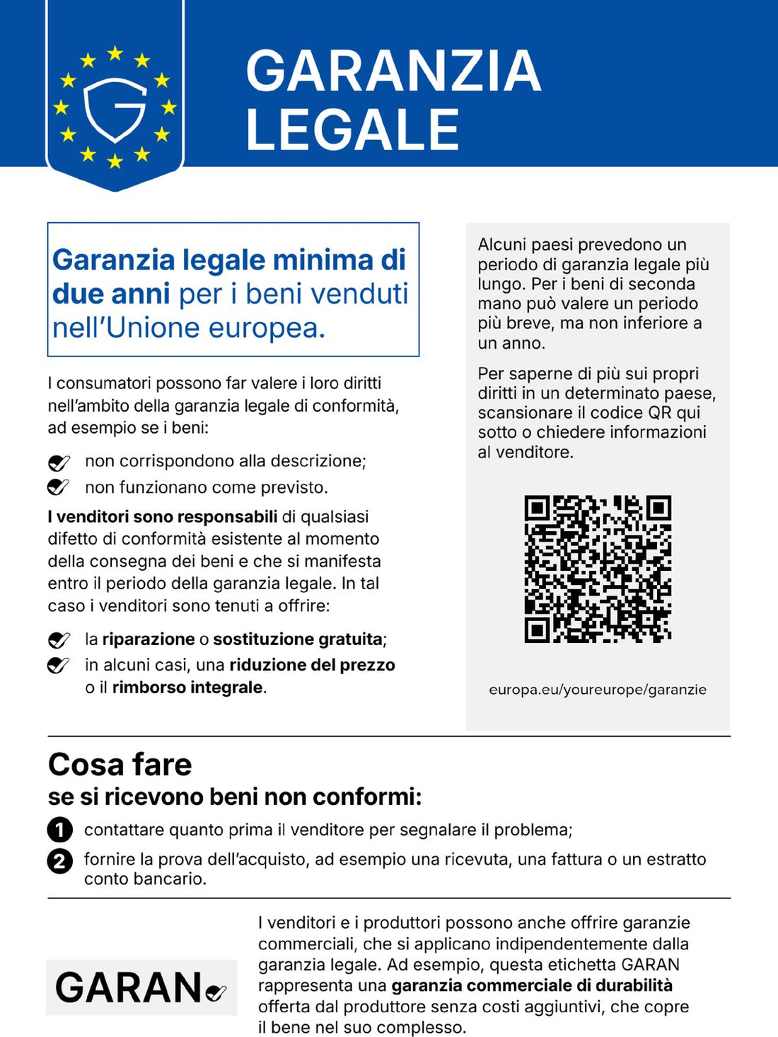 Informazioni sulla garanzia legale